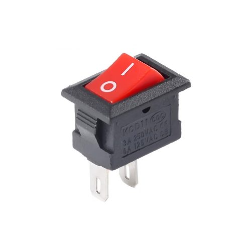 KCD11 Mini On-Off Rocker Switch, Snap-in, 2 Pin, 250V/3A, 15x10mm, Red