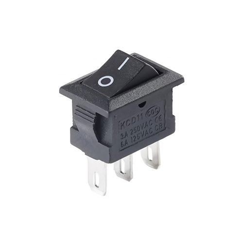 KCD11 Mini On-Off Rocker Switch, Snap-in, 3 Pin, 250V/3A, 15x10mm, Black