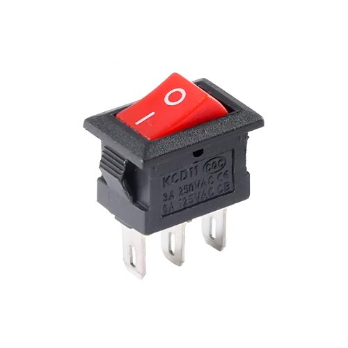 KCD11 Mini On-Off Rocker Switch, Snap-in, 3 Pin, 250V/3A, 15x10mm, Red