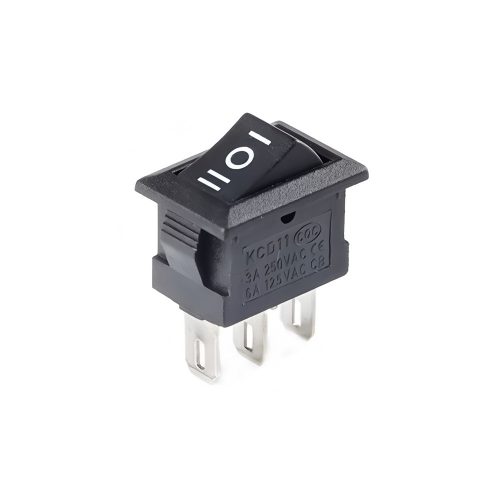 KCD11 Mini Rocker Switch, Snap-in, 3-position 3-Pin, 250V/3A, 15x10mm, Black