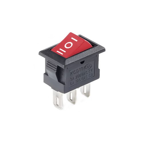 KCD11 Mini Rocker Switch, Snap-in, 3-position 3-Pin, 250V/3A, 15x10mm, Red