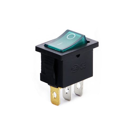 KCD1 On-Off Green Illuminated Rocker Switch, Snap-in, 3 Pin, 250V/6A, 21x15mm