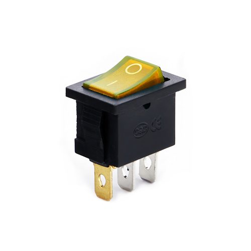 KCD1 On-Off Yellow Illuminated Rocker Switch, Snap-in, 3 Pin, 250V/6A, 21x15mm