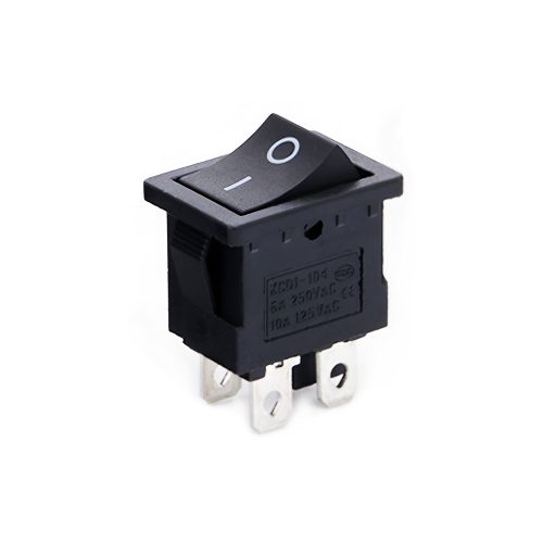 KCD1 On-Off Rocker Switch, Snap-in, 4 Pin, 250V/6A, 21x15mm, Black