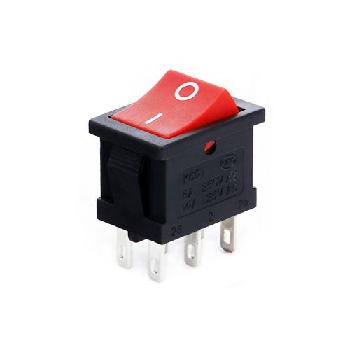 KCD1 On-Off Rocker Switch, Snap-in, 6 Pin, 250V/6A, 21x15mm, Red