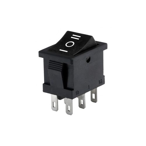 KCD1 Rocker Switch, Snap-in, 3-position 6-Pin, 250V/6A, 21x15mm, Black