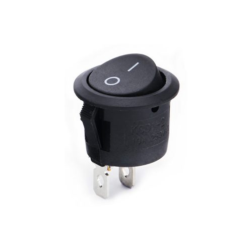 KCD1 On-Off Round Rocker Switch, Snap-in, 2 Pin, 250V/6A, Cutout Diameter: 20mm, Black