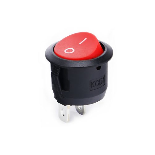 KCD1 On-Off Round Rocker Switch, Snap-in, 2 Pin, 250V/6A, Cutout Diameter: 20mm, Red