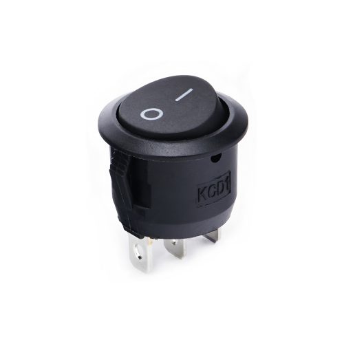 KCD1 On-Off Round Rocker Switch, Snap-in, 3 Pin, 250V/6A, Cutout Diameter: 20mm, Black