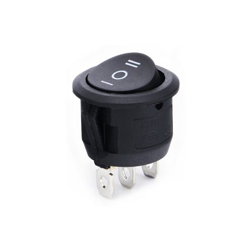 KCD1 Round Rocker Switch, Snap-in, 3-position 3-Pin, 250V/6A, Cutout Diameter: 20mm, Black