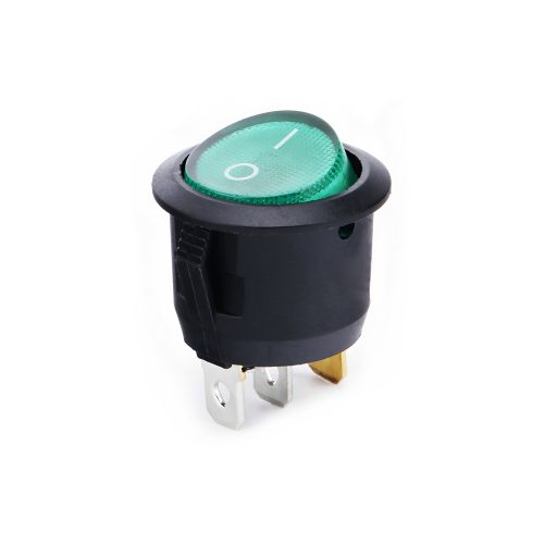 KCD1 On-Off Red Illuminated Round Rocker Switch, Snap-in, 3 Pin, 250V/6A, Cutout Diameter: 20mm, Green