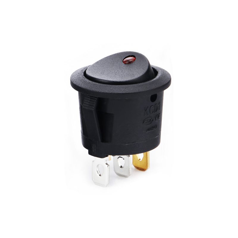 KCD1 On-Off Red Illuminated Round Rocker Switch, Snap-in, 3 Pin, 250V ...