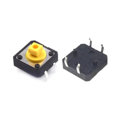 10pcs Tactile Push Button Switch, Through-hole, Yellow+Dowel Pin, 12x12x7.3MM