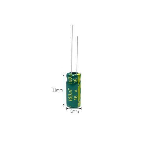 High-frequency Aluminum Electrolytic Capacitor, 16V 100μF, 5mm*11mm