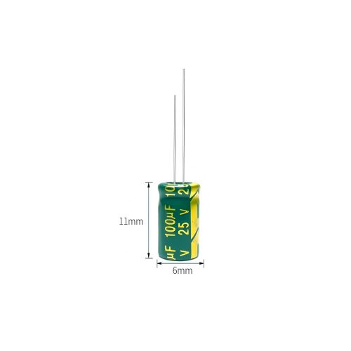 High-frequency Aluminum Electrolytic Capacitor, 25V 100μF, 6mm*11mm