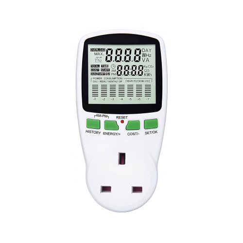 Digital LCD Energy Meter Power Meter Socket with Chart, 230V/13A/2900W, UK Plug