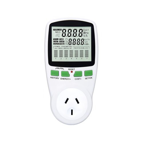 Digital LCD Energy Meter Power Meter Socket with Chart, 240V/10A/2400W, AU Plug