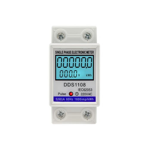 LCD Single Phase Electric Energy Meter With Backlight, Support Multi-function Display, Rail Mount, 220V 50/60Hz, 60A