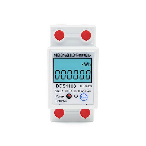 LCD Single Phase Electric Energy Meter With Backlight & Reset, Rail Mount, 220V 50/60Hz, 60A