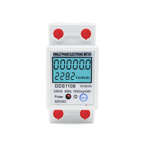 LCD Single Phase Electric Energy Meter With Backlight & Reset, Support Multi-function Display, Rail Mount, 220V 50/60Hz, 60A