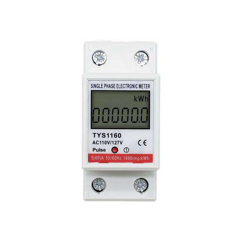 LCD Single Phase Electric Energy Meter Without Backlight, Rail Mount, 110V 50/60Hz, 60A