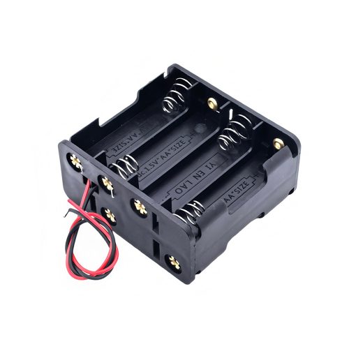 AA Battery Holder with 150mm Lead Cable, Without Cover, Back-to-Back, 8 Cells