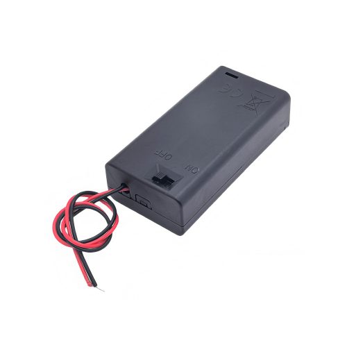 AA Battery Holder with 150mm Lead Cable, With Cover & Switch, 2 Cells