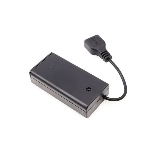 AA Battery Holder with Lead Cable, With Cover & Switch & USB Female Connector, 2 Cells