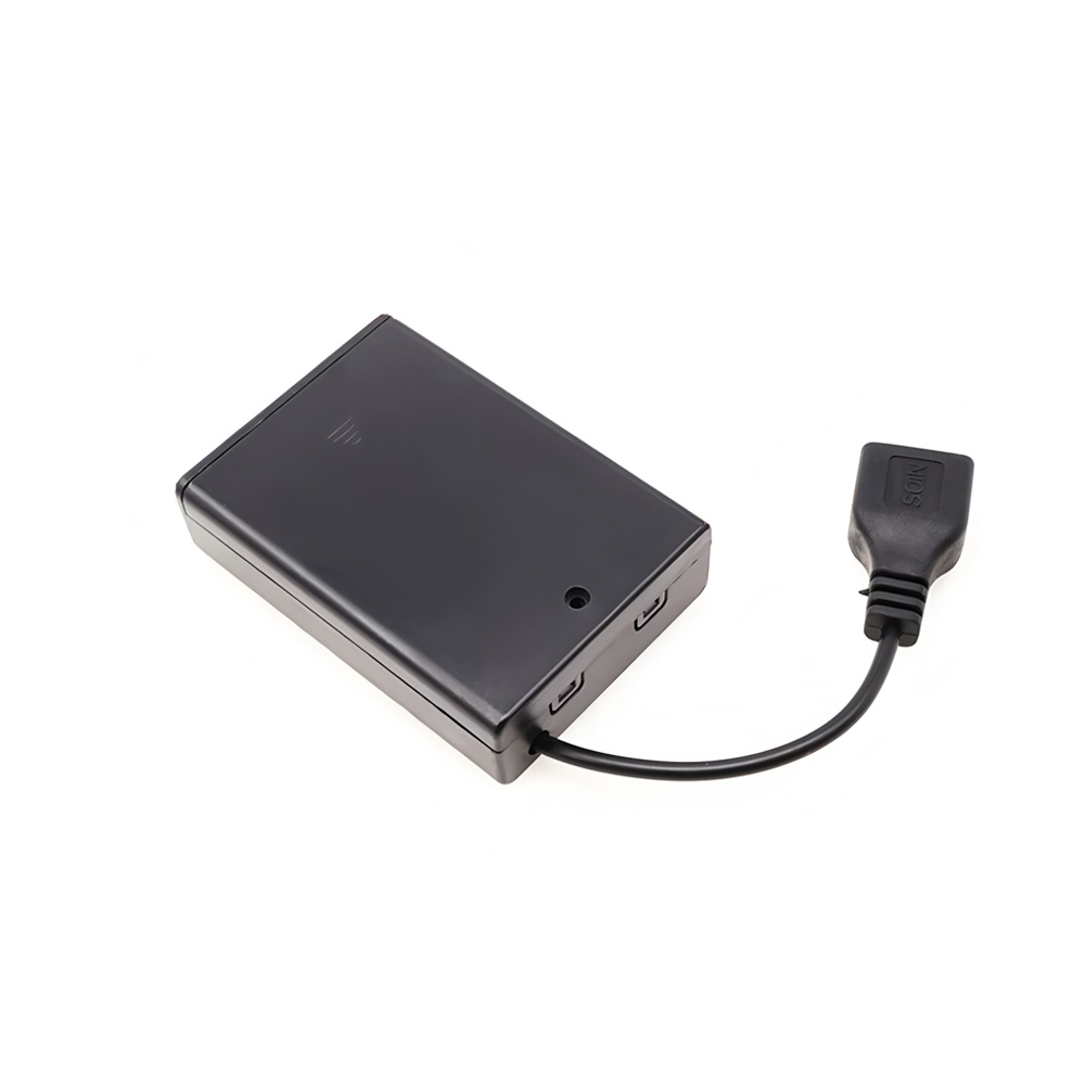 AA Battery Holder with Lead Cable, With Cover & Switch & USB Female Connector, 3 Cells