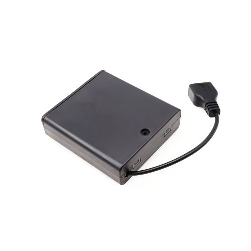 AA Battery Holder with Lead Cable, With Cover & Switch & USB Female Connector, 4 Cells