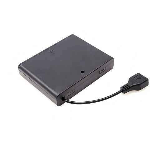 AA Battery Holder with Lead Cable, With Cover & Switch & USB Female Connector, 6 Cells