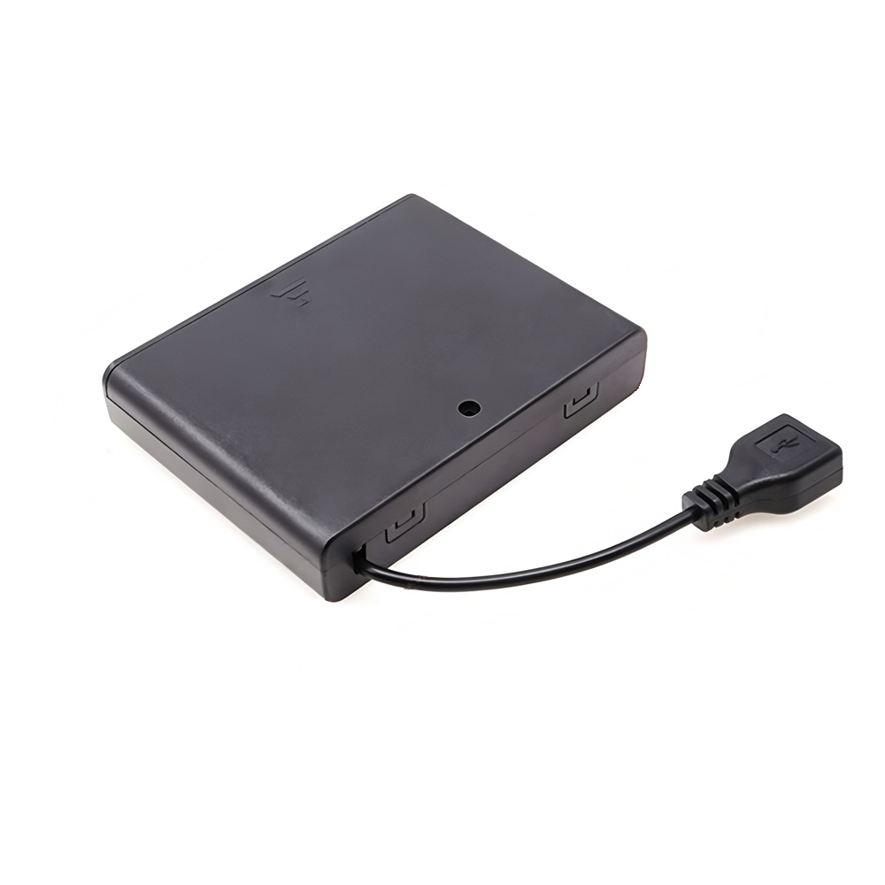 AA Battery Holder with Lead Cable, With Cover & Switch & USB Female Connector, 6 Cells