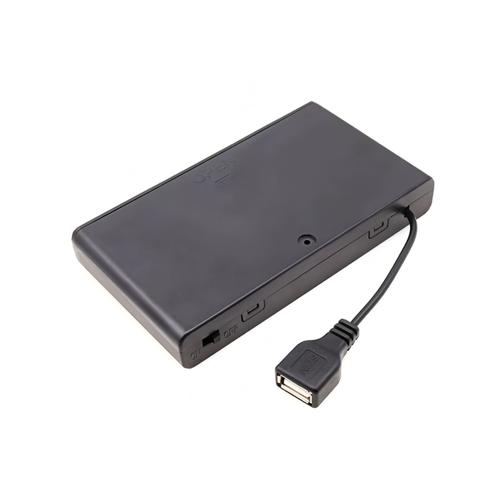 AA Battery Holder with Lead Cable, With Cover & Switch & USB Female Connector, 8 Cells