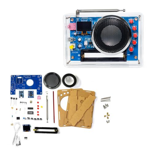 HU-077 87-108MHZ FM Radio Electronic Kit for DIY Soldering Practice, RDA5807, OLED Display Version, With Case